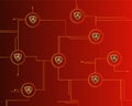Cryptocurrency Nem blockchain circuit with red background Royalty Free Stock Photo