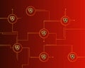 Cryptocurrency Nem blockchain circuit with red background Royalty Free Stock Photo