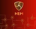 Cryptocurrency Nem blockchain circuit with red background Royalty Free Stock Photo