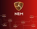 Cryptocurrency Nem blockchain network on red background Royalty Free Stock Photo