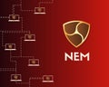 Cryptocurrency Nem blockchain network on red background Royalty Free Stock Photo