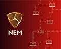 Cryptocurrency Nem blockchain network on red background Royalty Free Stock Photo