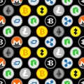 Cryptocurrency Pattern seamless. Bitcoin and Ethereum Background, Monero and Litecoin ornament