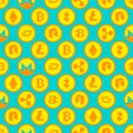 Cryptocurrency Pattern seamless. Bitcoin and Ethereum Background, Monero and Litecoin ornament