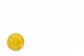 Cryptocurrency physical golden bitcoin coins for changing or selling white background top view mock up