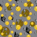 Cryptocurrency seamless pattern. Bitcoin background. Seamless background with signs of Bitcoin and Ethereum.