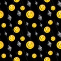 Cryptocurrency seamless pattern. Bitcoin background. Seamless background with signs of Bitcoin and Ethereum.