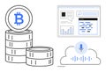 Cryptocurrency Stacks, Online Voice Interaction, and Digital Analytics Dashboard Royalty Free Stock Photo