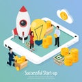 Cryptocurrency Successful Startup Isometric Composition