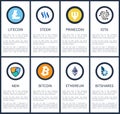 Cryptocurrency Symbols with Sample Texts Posters