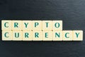 Cryptocurrency text made out of letter tiles