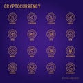 Cryptocurrency thin line icons set: Bitcoin, Ethereum, Ripple, L