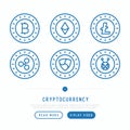 Cryptocurrency thin line icons set: Bitcoin; Ethereum; Ripple; L