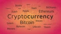 Cryptocurrency top names and world map. Editable eps10 Vector.