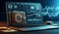 Cryptocurrency trading setup with bitcoin and financial charts Royalty Free Stock Photo