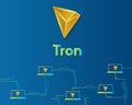 Cryptocurrency tron blockchain on blue background