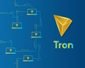 Cryptocurrency tron blockchain on blue background