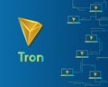 Cryptocurrency tron blockchain on blue background