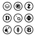 Cryptocurrency or virtual currencies black icon set isolated Royalty Free Stock Photo