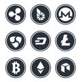 Cryptocurrency or virtual currencies icon set isolated