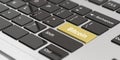 Cryptocurrency. Word bitcoin on the golden enter key of a laptop. 3d illustration