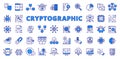 Cryptographic icons in line design, blue. Cryptographic, encryption, security, cryptography, code, business isolated on