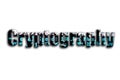 Cryptography. The inscription has a texture of the photography, which depicts the cryptocurrency mining software screen