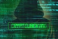 Cryptojacking concept, computer hacker with hoodie