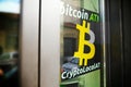 CryptoLocalATM bancomat sign in store window for bitcoin buy and sell automated service