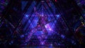 Crystal astronaut falling in the corridor of a spaceship. Neon light. Diamond composition. 3d illustration