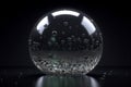 Crystal ball with bulbs on dark background. Generate ai