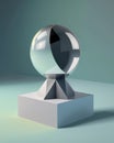 crystal ball catching the light and reflecting its surroundings. Podium, empty showcase for packaging product