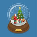 Crystal ball Christmas Santa gift snow fir tree vector isometric Royalty Free Stock Photo