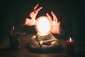 Crystal ball. The seance. Fortune teller table. Future reading. Royalty Free Stock Photo