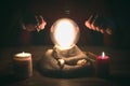 Crystal ball. The seance. Fortune teller table. Future reading. Royalty Free Stock Photo