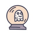 crystal ball with ghost color vector doodle simple icon