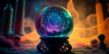 Crystal ball with glowing mist and mysterious symbols Generative AI Royalty Free Stock Photo