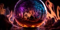 Crystal ball with glowing mist and mysterious symbols Generative AI Royalty Free Stock Photo