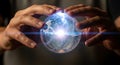 Hands holding a glowing crystal ball symbolizing future prediction and mystical power Royalty Free Stock Photo