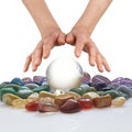 Crystal ball, healing crystals and psychic hands