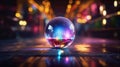 Crystal Ball Illuminated with Vibrant Bokeh Lights. Generative ai