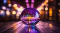 Crystal Ball Illuminated with Vibrant Bokeh Lights. Generative ai