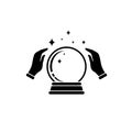 Crystal Ball Magic Icon With Hands. Vector Logo