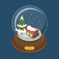 Crystal ball Merry Christmas snow tree flat vector isometric Royalty Free Stock Photo