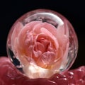 crystal ball with pink rose on a black background, close up Royalty Free Stock Photo