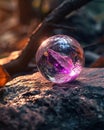 a crystal ball with purple and pink crystals inside