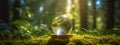 A crystal ball reflecting a forest, lit by sunlight Royalty Free Stock Photo