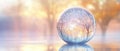 Crystal ball reflecting a winter sunset with a tree silhouette Royalty Free Stock Photo