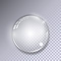 Crystal ball with reflections on transparent background. Realistic glass sphere.