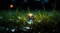 a crystal ball sitting on top of a lush green field. generative ai